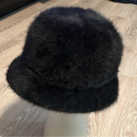 60s Angora Fur Hat Vintage Betmar Black Bucket Holly Golightly Furry OS - Picture 11 of 13